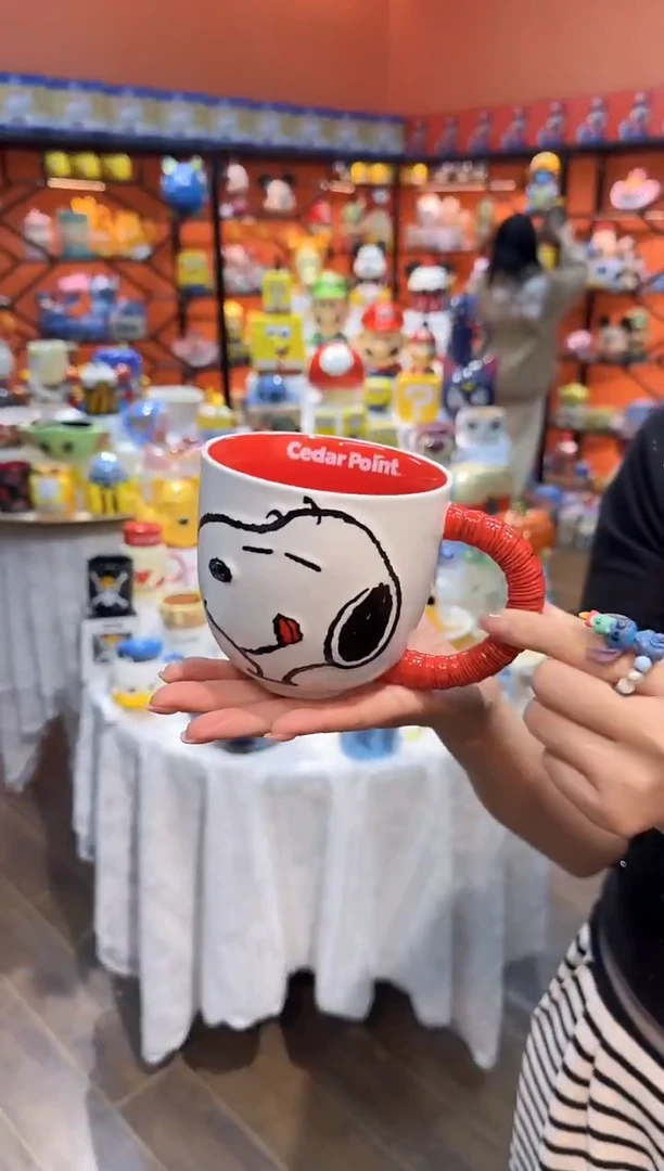 瓷片@@史努比红色手柄陶瓷杯