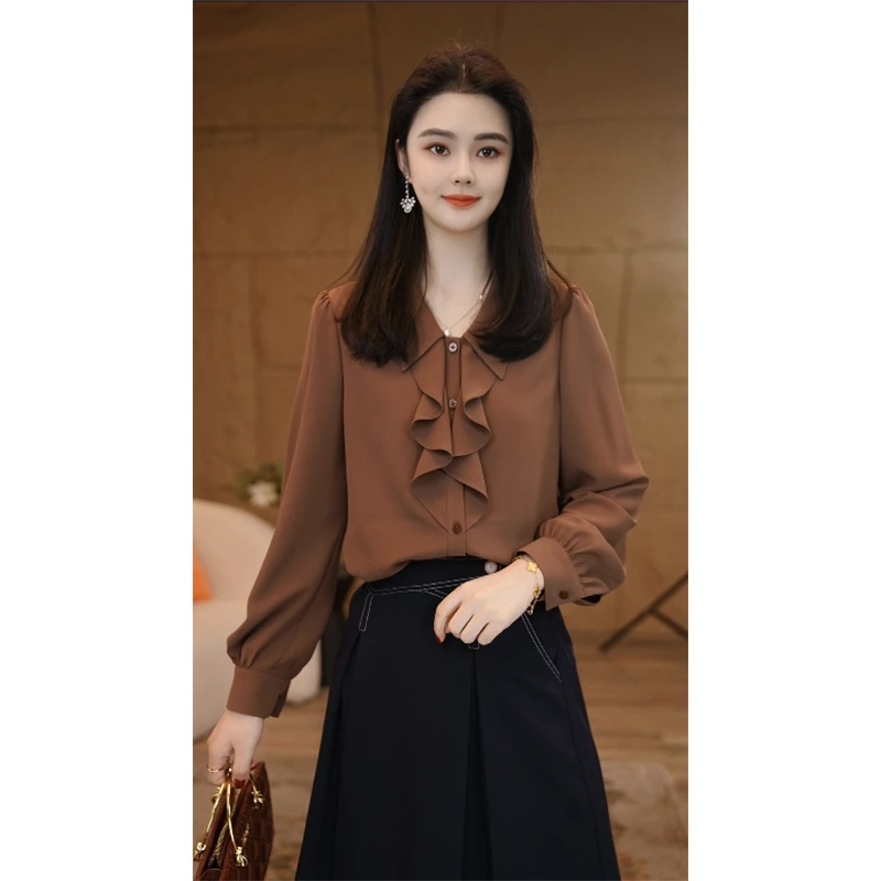 【小北甄选】流光风双色衬衫上衣8591542时尚休闲女士衬衣长袖气质
