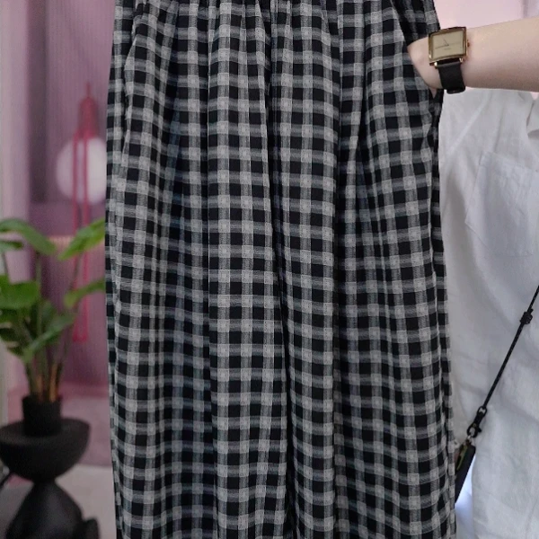 2025新款夏季薄款小个子直筒宽松休闲运动慵懒格子裤夏季薄款阔腿