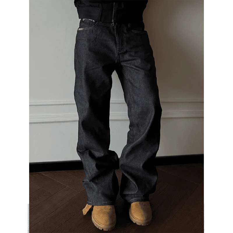黑色原牛牛仔裤男款秋冬季美式复古裤子高级感cleanfit直筒长裤子