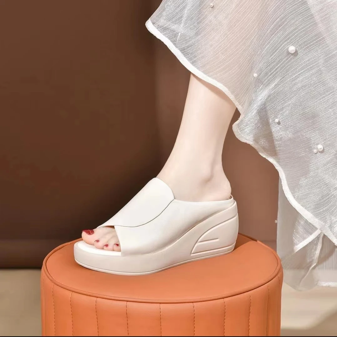 【商场专柜正品】2025夏季新款时尚百搭平底防滑高跟鱼嘴凉拖软底