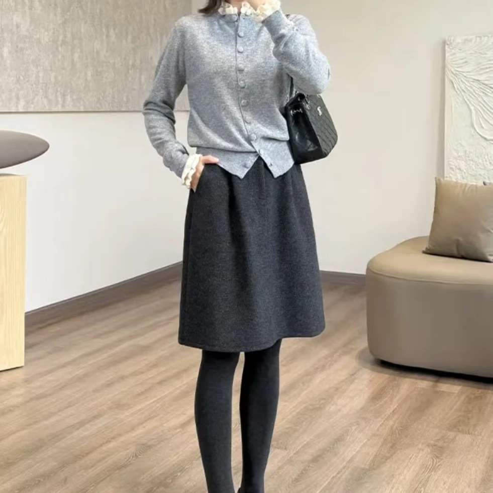 [运费补贴]藏肉花苞中裙 法式气质遮胯显瘦半裙简约秋冬毛呢短裙