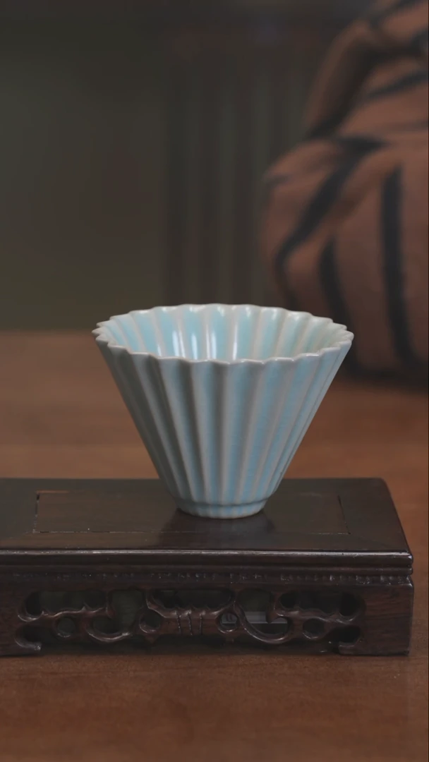 【闪购商品】YY宝丰宋官窑汝瓷仿古釉折扇斗笠杯