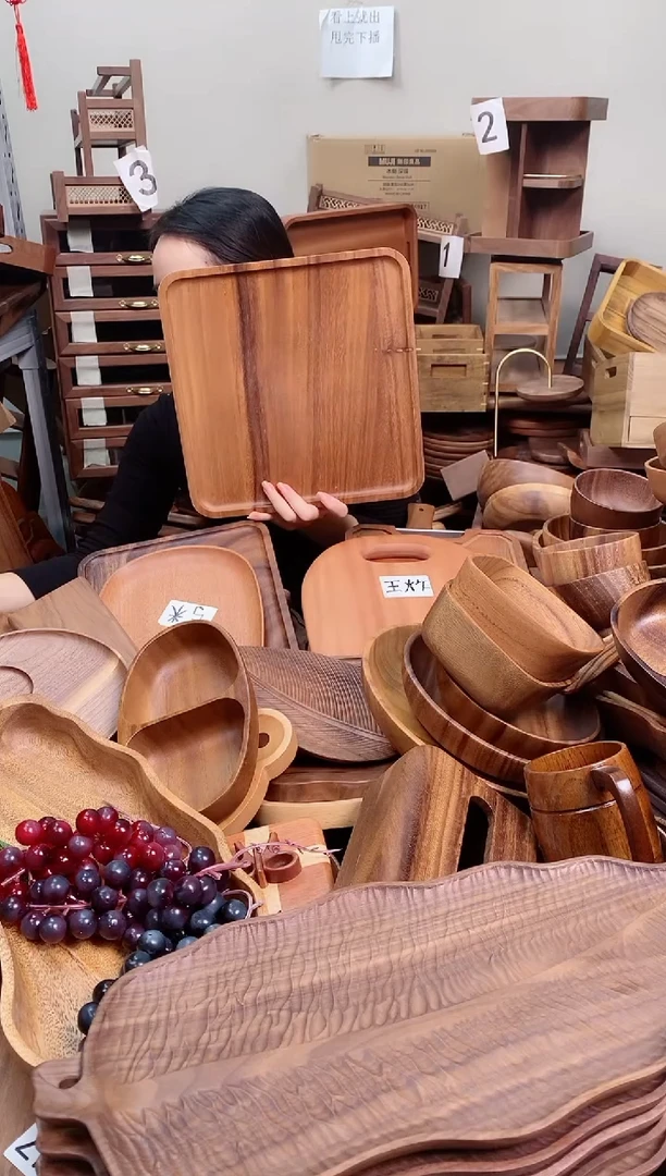 木 南美胡桃木带手抓槽托盘30*30*2cm