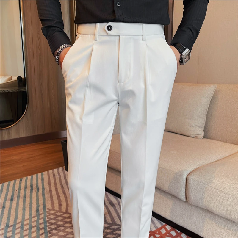春秋百搭男士西裤韩版修身直筒休闲裤商务正装垂感小脚西装裤潮流