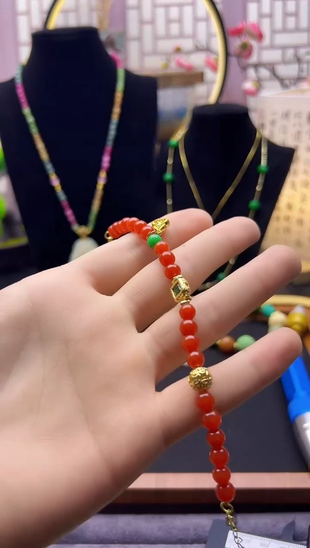 【闪购商品】南红玛瑙手链14K金镶嵌S448