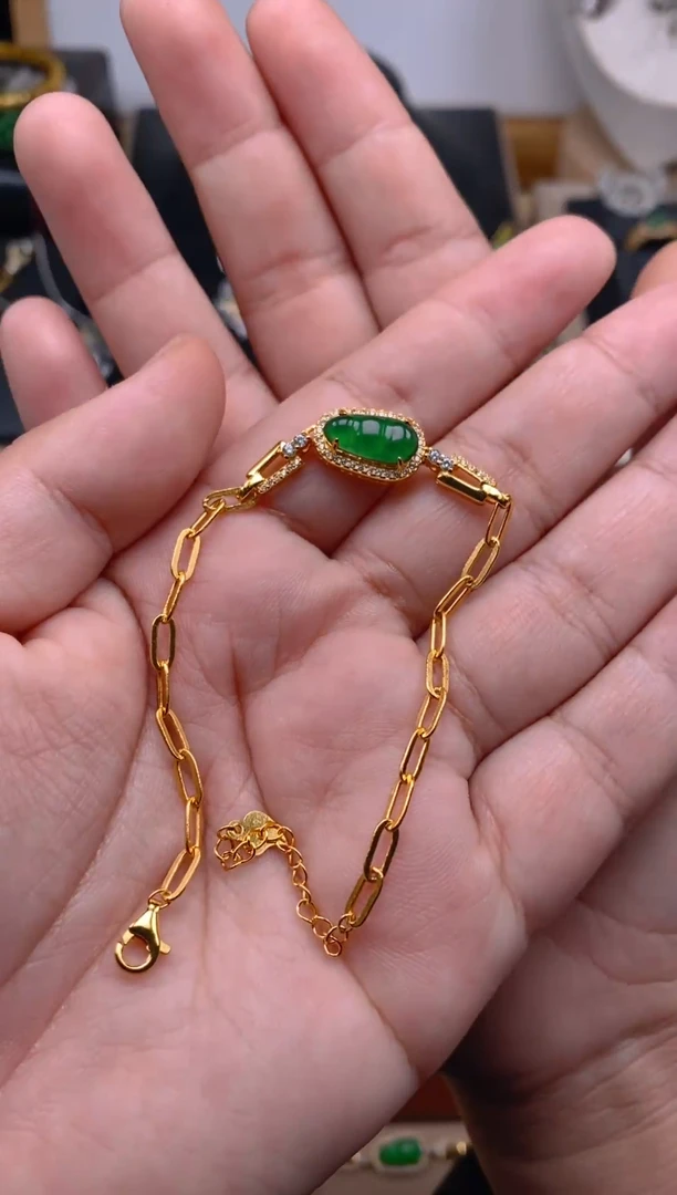 【闪购商品】翡翠手链银S925镶嵌豆子手链