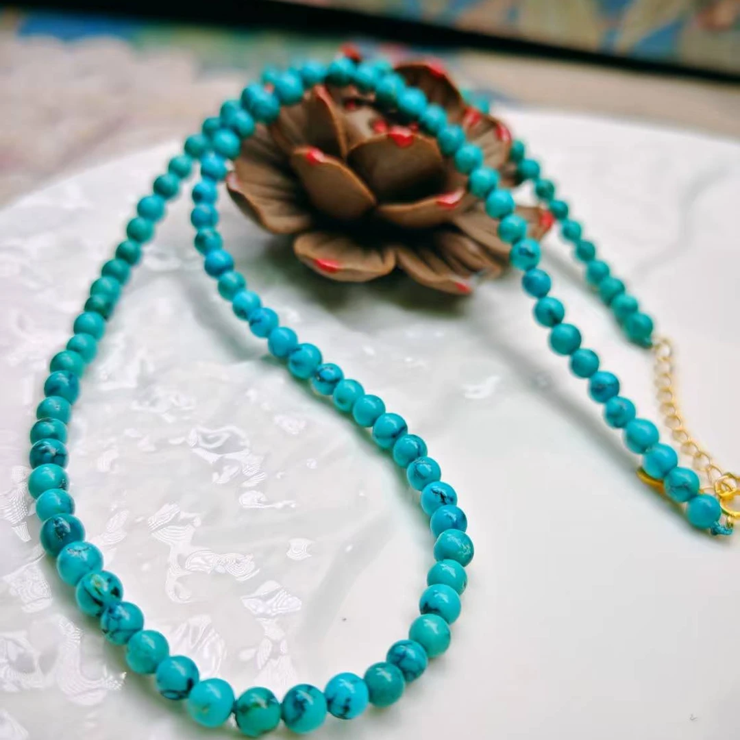 【珺笙珠宝】绿松石微微水草纹圆珠项链S50021052030