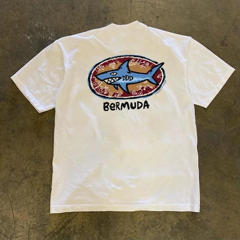 JSC POP 深海鲨鱼创意小众印花纯棉夏季短袖T恤宽松休闲男女同款i