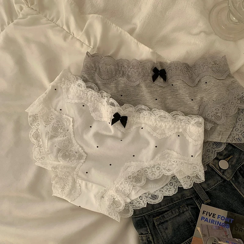 女生甜美少女法式森日复古蕾丝花边舒适纯棉裆中腰三角裤夏季纯欲