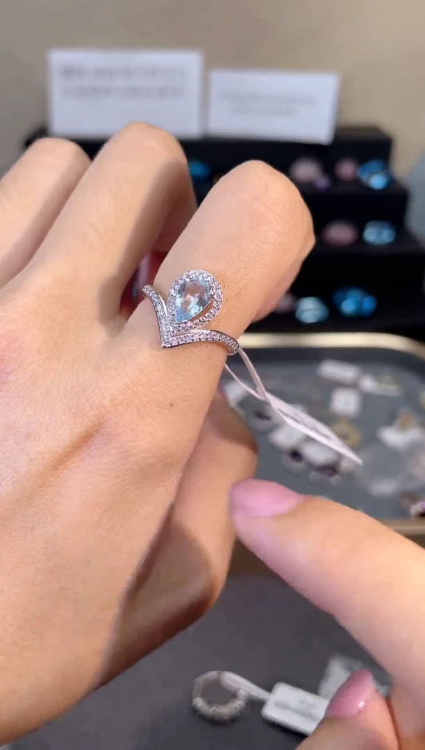 银S925镶嵌戒圈海蓝宝石天然宝石