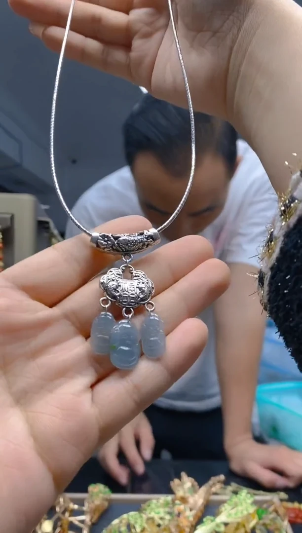 【闪购商品】翡翠耳饰银S925镶嵌0125翡翠锁骨链