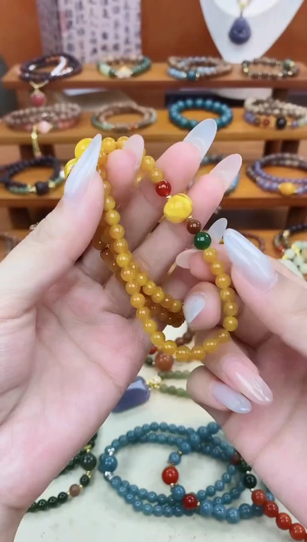 未镶嵌蜜蜡手链05老蜡单圈和田玛瑙