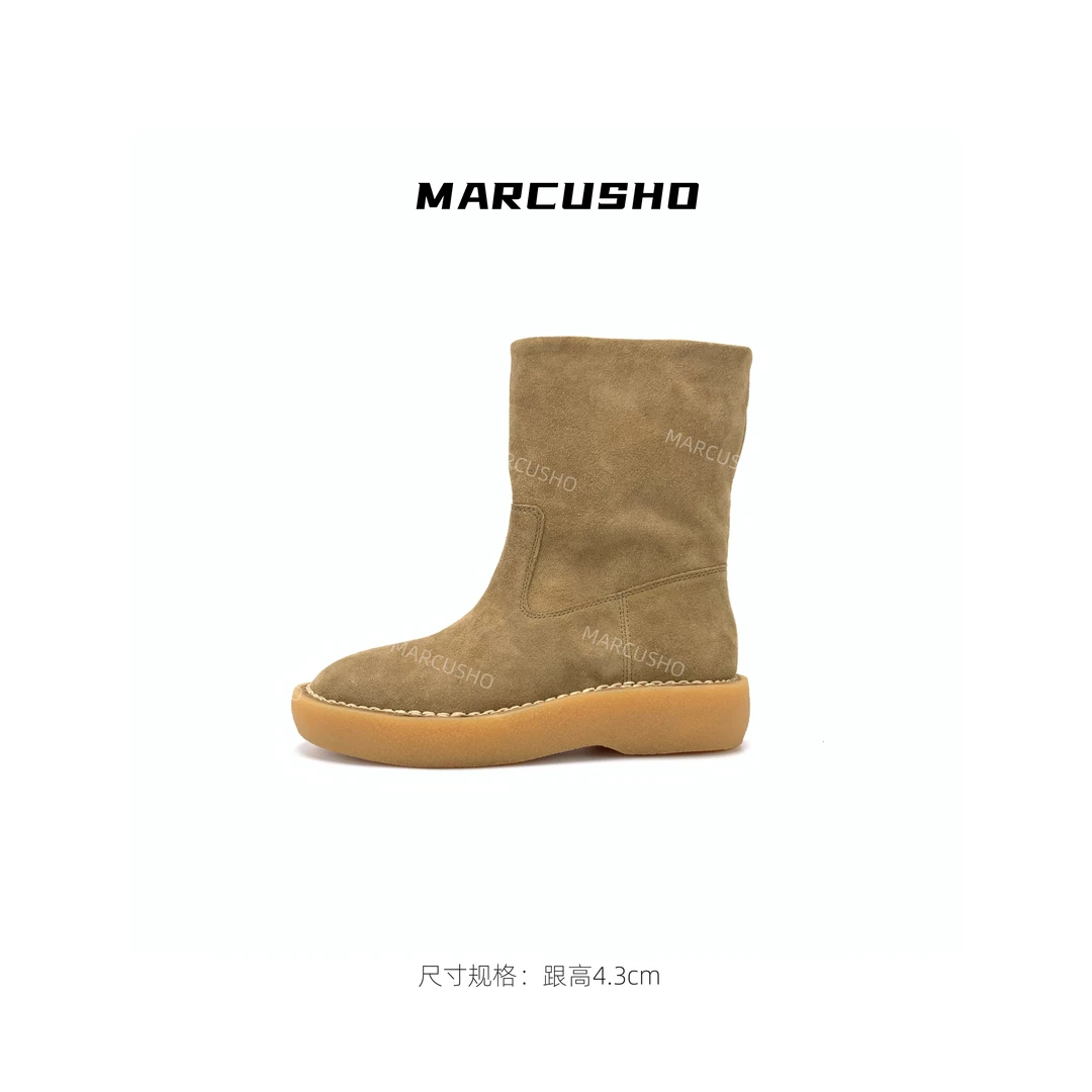 MARCUSHO圆头厚底中靴X1091