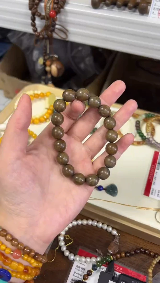 未镶嵌维腊木（绿檀）手串孤品绿檀木素圈手串[[0576]