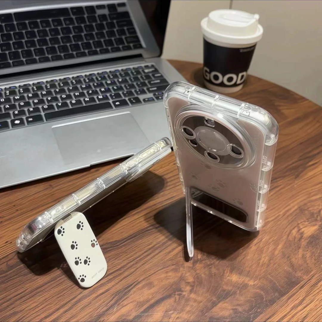 可爱小爪子镜子支架适用苹果15/16promax手机壳vivo华为oppo小米