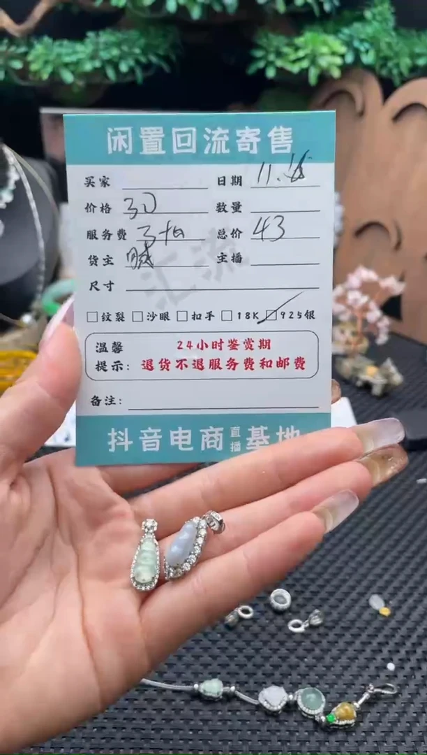 颈饰银S925镶嵌翡翠挂件
