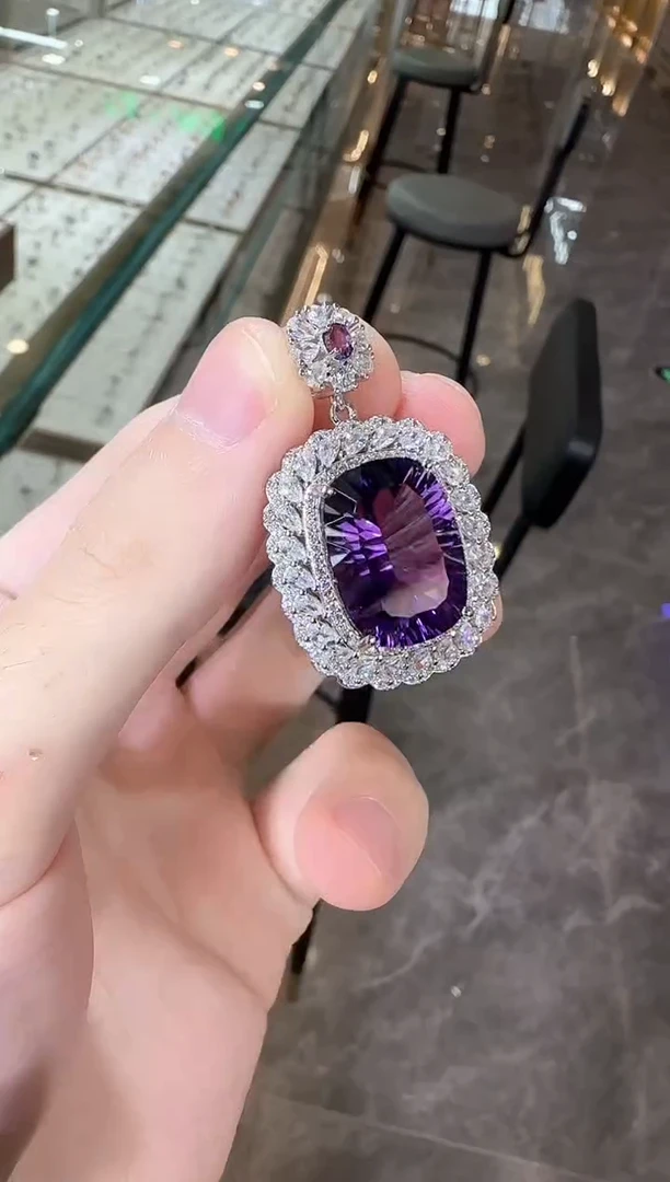 颈饰银S925镶嵌紫晶13*18mm帝王紫设计款