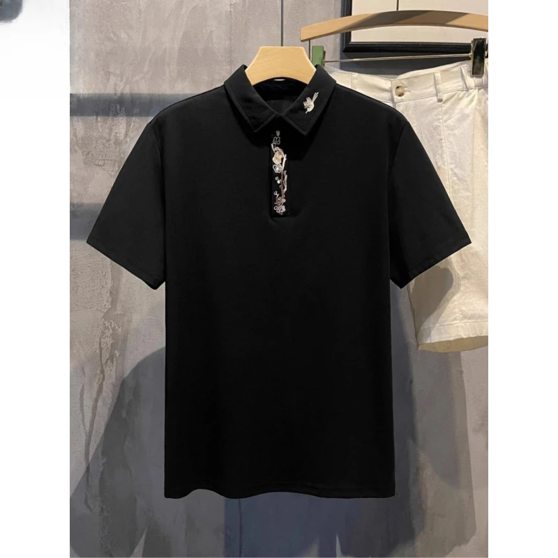 新中式梅花刺绣翻领POLO衫男士休闲夏季新款短袖上衣潮