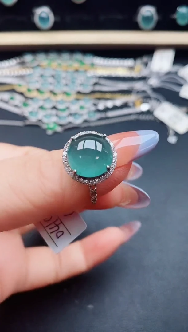 翡翠戒指银S925镶嵌23312