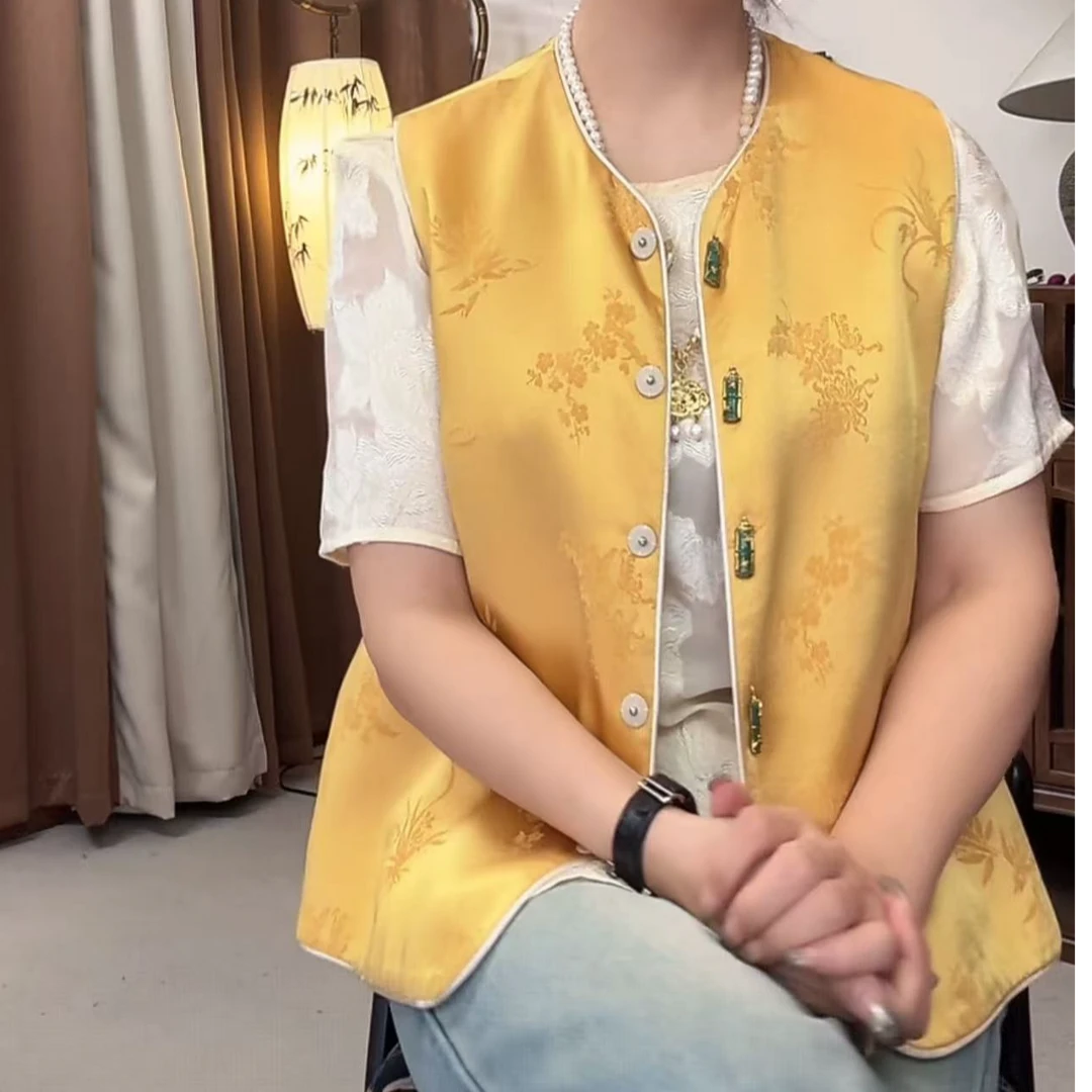 【丝意竹】【双面佳人】22C133新中式提花缎面国风两面穿休闲马甲