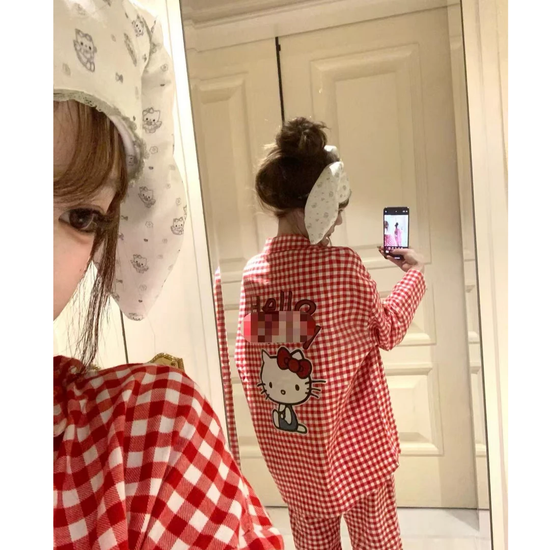 二小姐/高定【红色格子kt猫】长袖长裤春秋季爆款