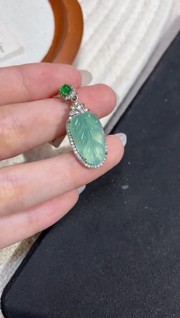 吊坠(不含链)银S925镶嵌翡翠【挽石珠宝】叶子