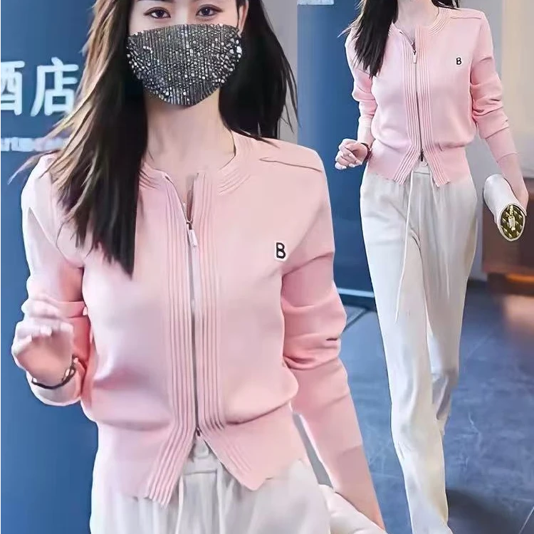 圆领针织开衫毛衣女春秋新款时尚洋气减龄上衣#2511