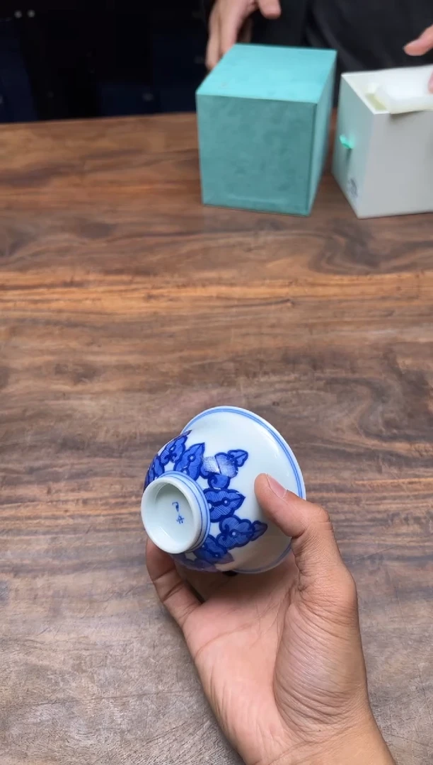 妙色 青花蕉叶纹 盖碗