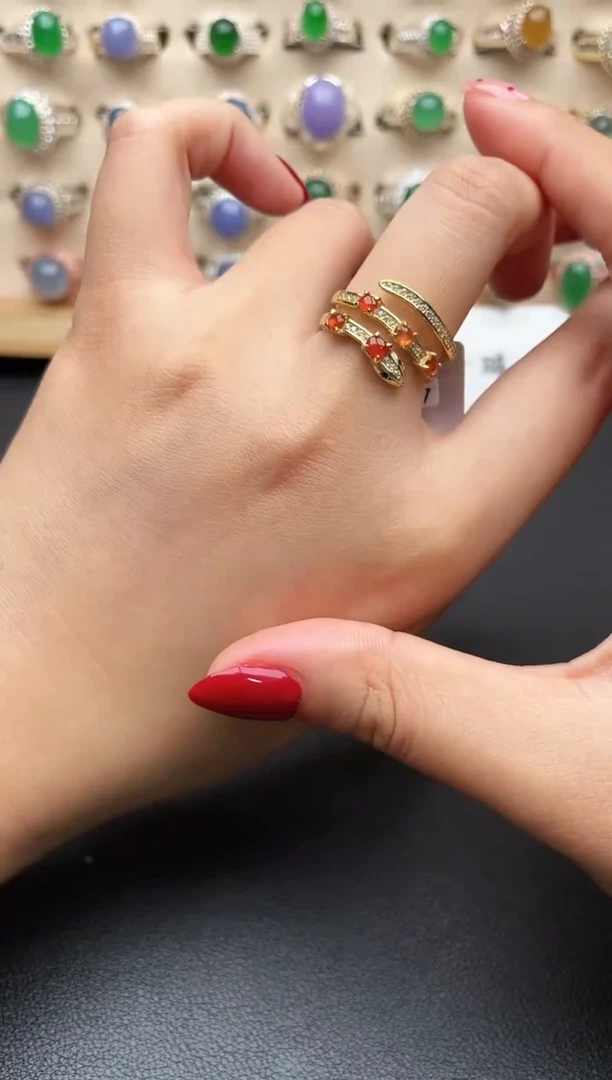 银S925镶嵌戒指翡翠一物一证一礼盒