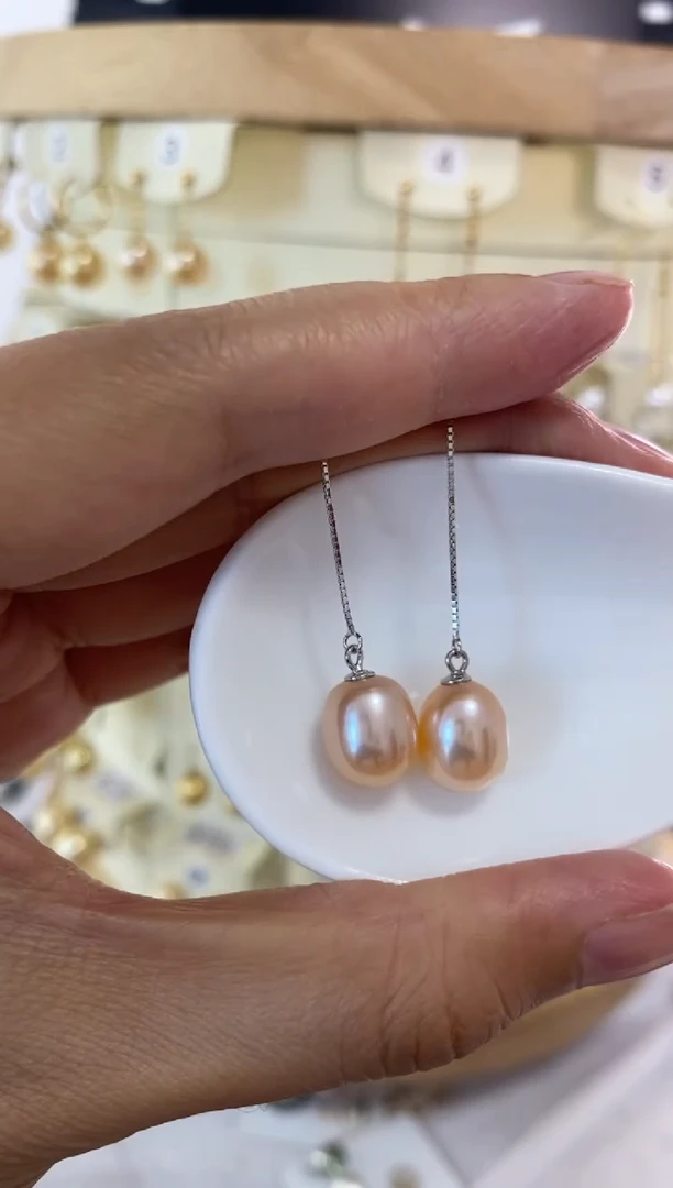 银S925镶嵌耳饰淡水珍珠8-9mm