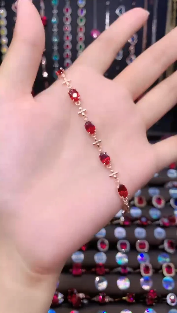 手链银S925镶嵌石榴石玫瑰金