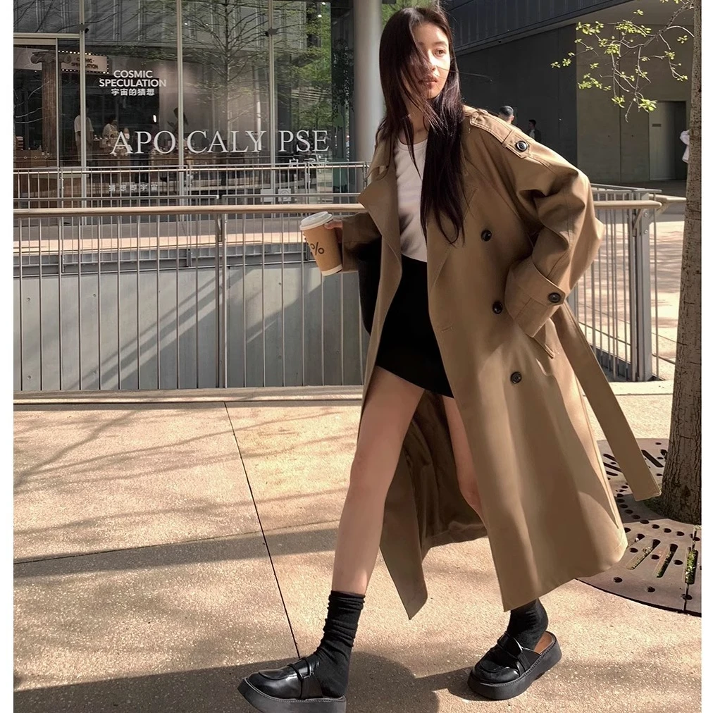 经典巴黎旧梦风衣女中长款春秋季英伦风经典气质廓形长款大衣外套