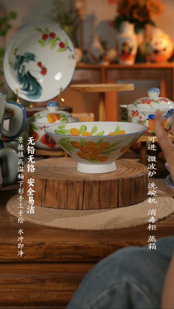 瓷景德镇高温瓷釉下彩手绘陶瓷