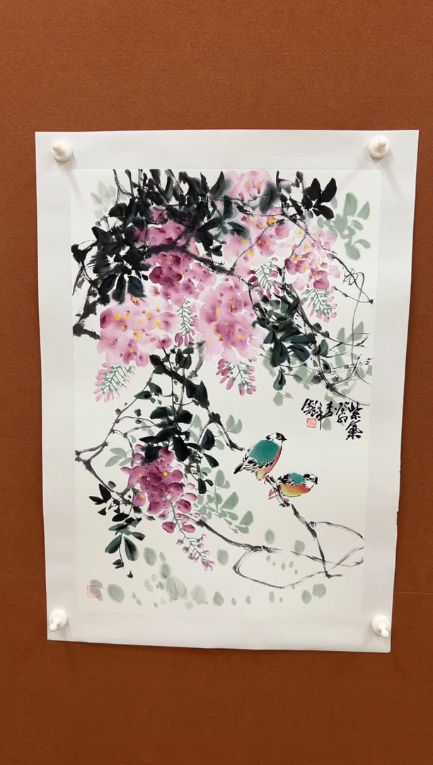 国画李文峰四尺三开写意花鸟