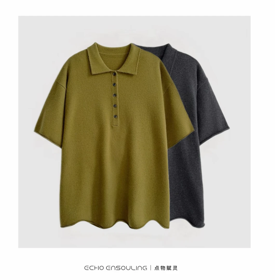 ECHO ENSOULING/点物赋灵E25110｜羊绒宽松型半袖中长款POLO衫