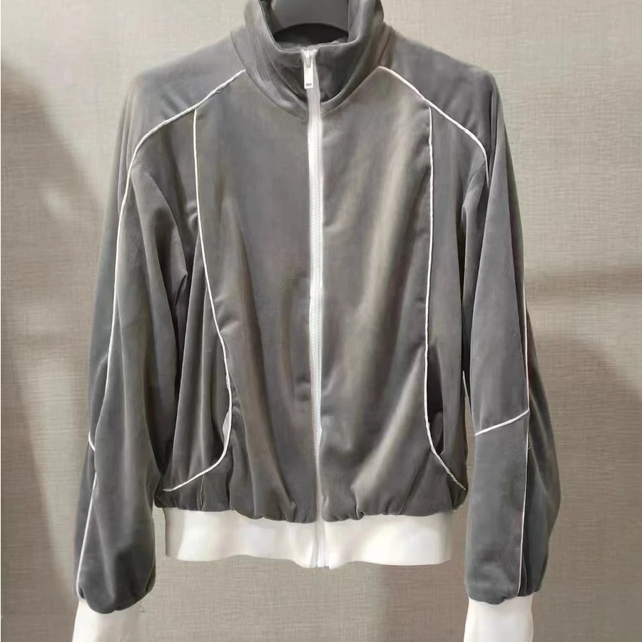 凯特丝蓓321#秋新品感撞色白条高领短外套美式复古运动