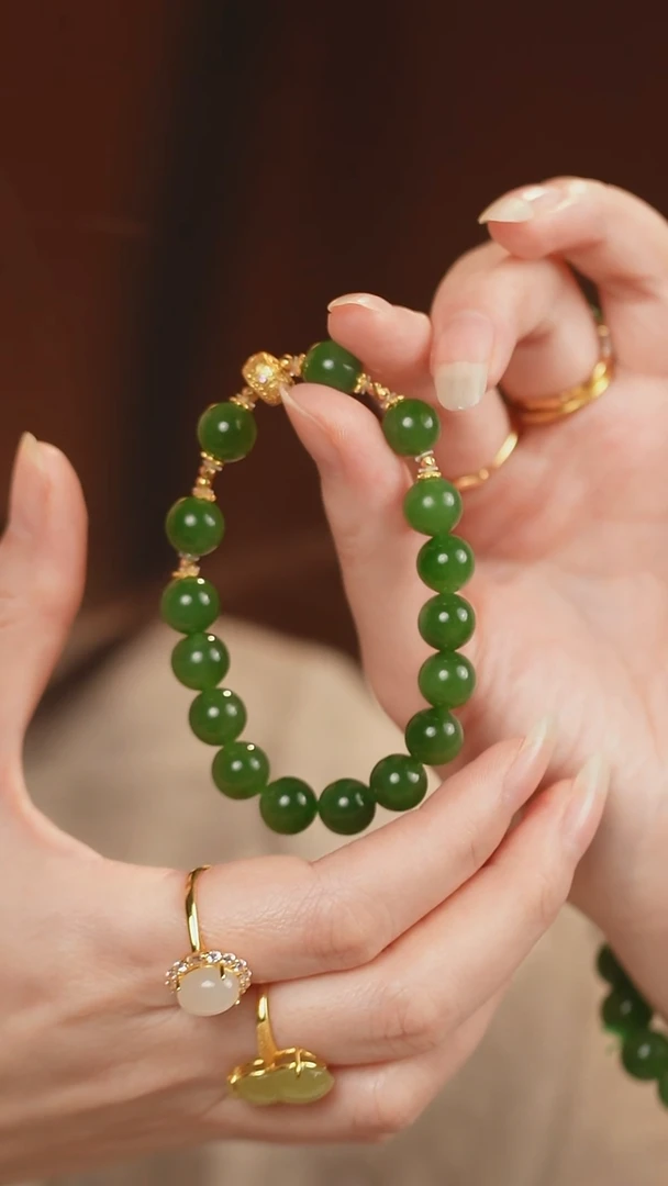 未镶嵌手链和田玉（碧玉）碧玉圆珠手链