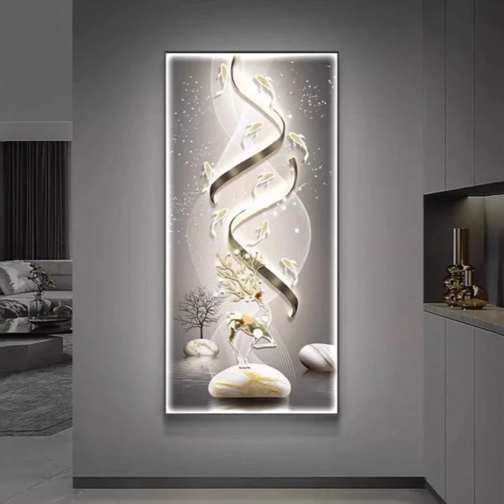 新款-简约轻奢入户走廊过道挂画九鱼图壁画大气高端装饰画