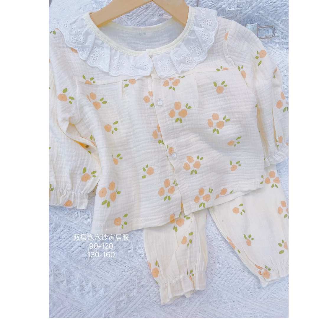 居家中国风A类四季中性儿童套装女宝睡衣空调服透气夏款春秋夏季