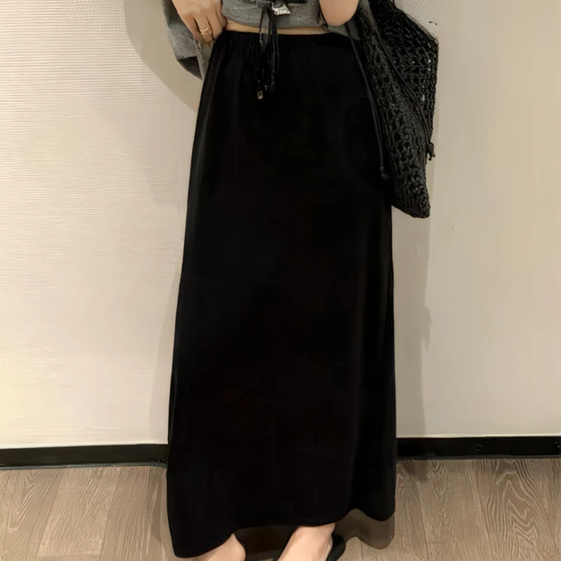 时尚气质垂感后开叉半身裙女2025夏季大码胖MM百搭高腰显瘦长裙子