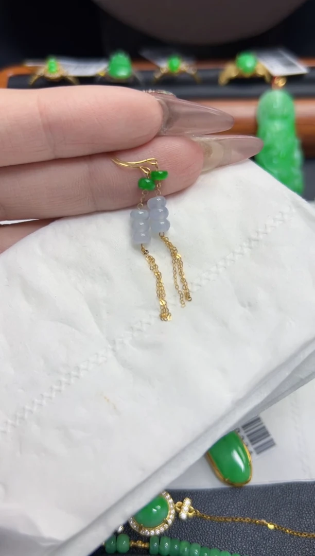 【闪购商品】翡翠耳饰18K金镶嵌Y缅料A货/支持复检/一件