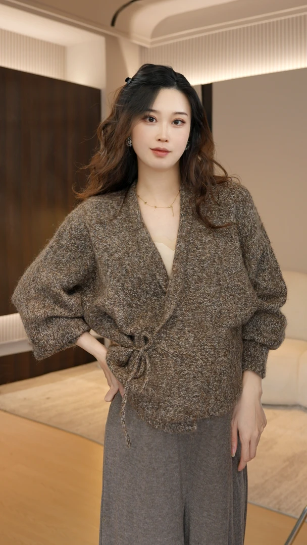 不规则设计感针织开衫系带新款女装毛衣