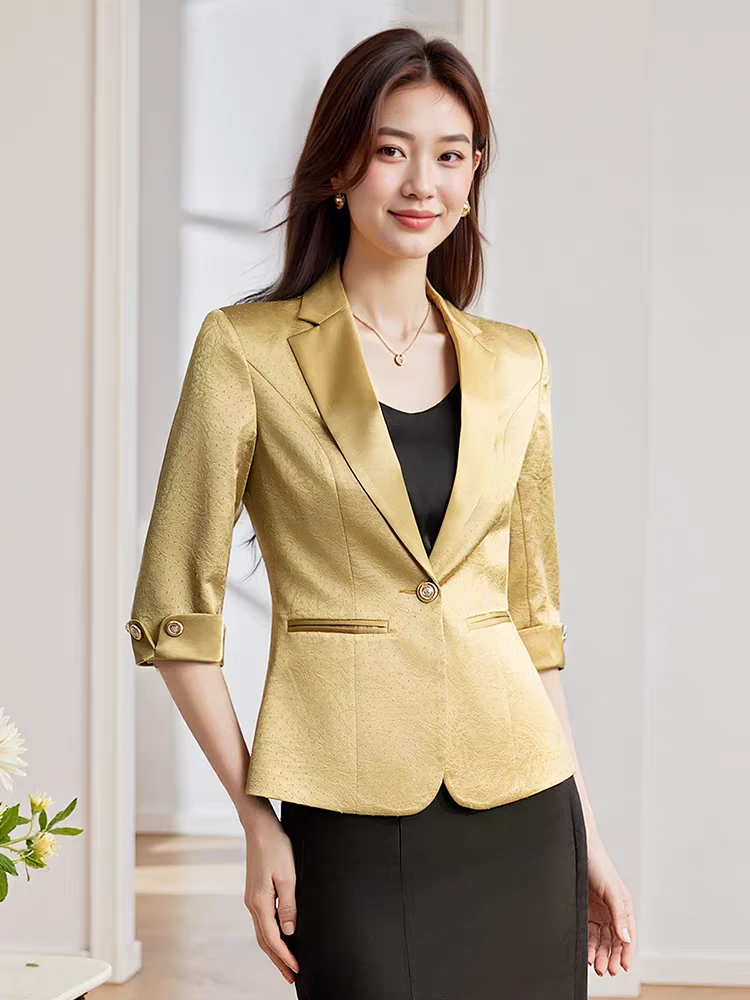 A区2503夏季七分袖修身小个子女士职业气质西装外套