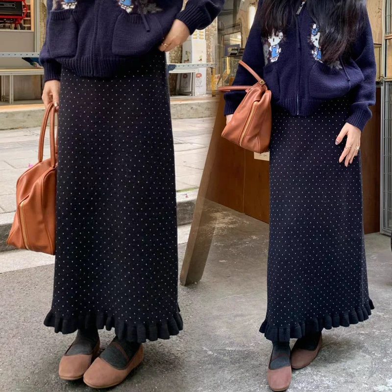 波点木耳边休闲舒适韩系高颜值半身裙女秋冬新款百搭气质孕妇半裙