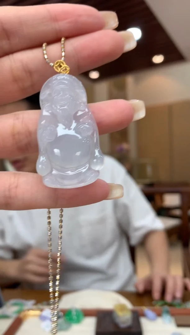 吊坠(不含链)18K金镶嵌翡翠财神