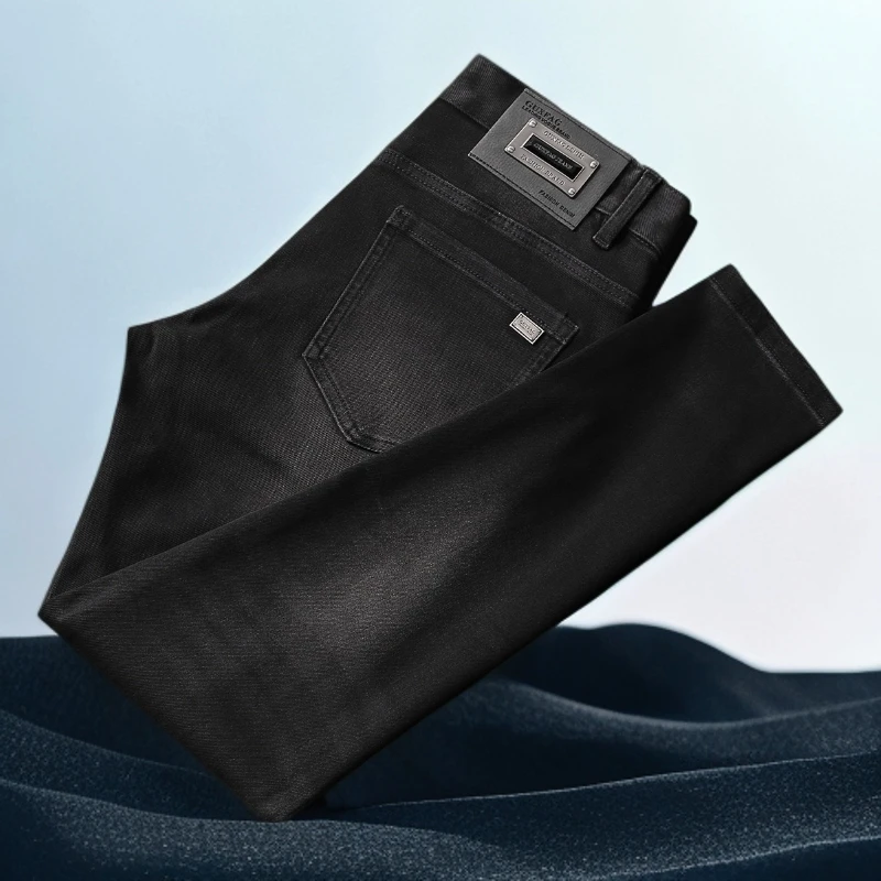 巴赛娜缇时尚休闲夏季黑色牛仔裤男水洗磨白新款修身小直筒裤百搭