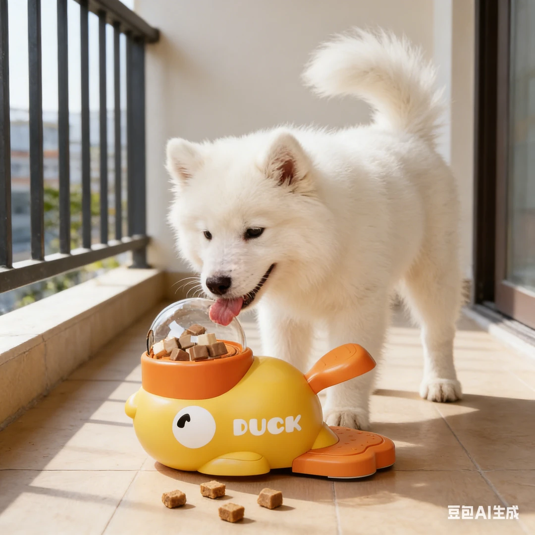 宠物玩具小黄鸭漏食猫咪狗玩具逗猫棒零食冻干发射器自动喂食器