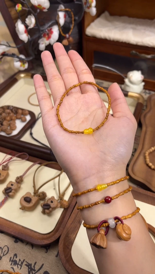 手串桃核【桃缘序】竹节「黄色葫芦」桃木桃核辟、挡、驱、护 备注手围