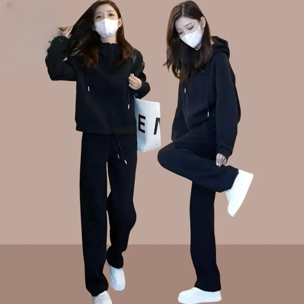 2025连帽长袖卫衣运动裤两件套宽松套装春秋季百搭纯色女装套装